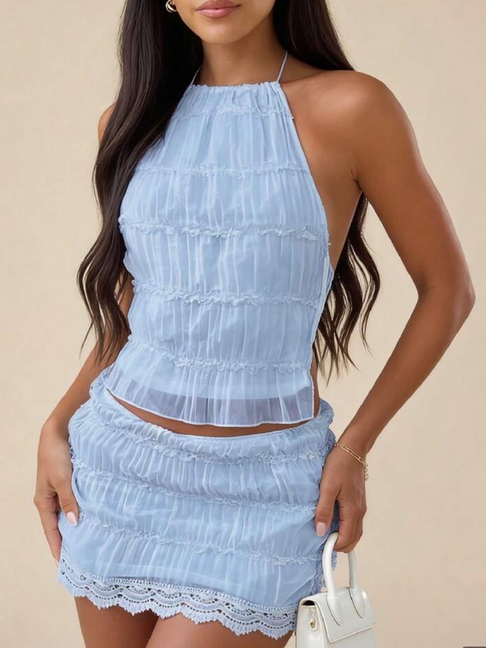 Light Blue Halter and Mini Skirt Set